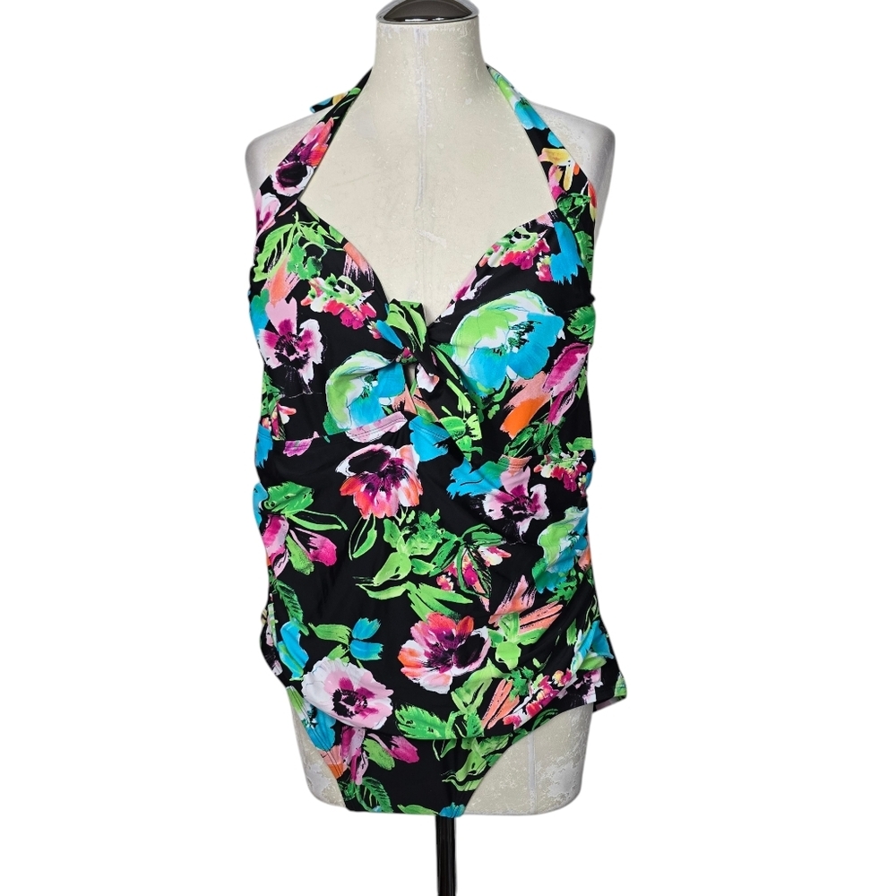 Catalina Floral One Piece Black Blue Green Pink Swimsuit 2X
